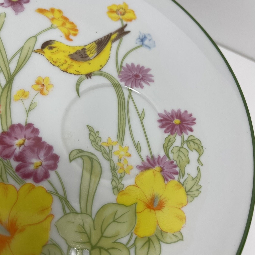 4 Vintage Snack Plates Garden Song 1977 Yellow Birds Mar-Lyn NO CUPS - Picture 2 of 9
